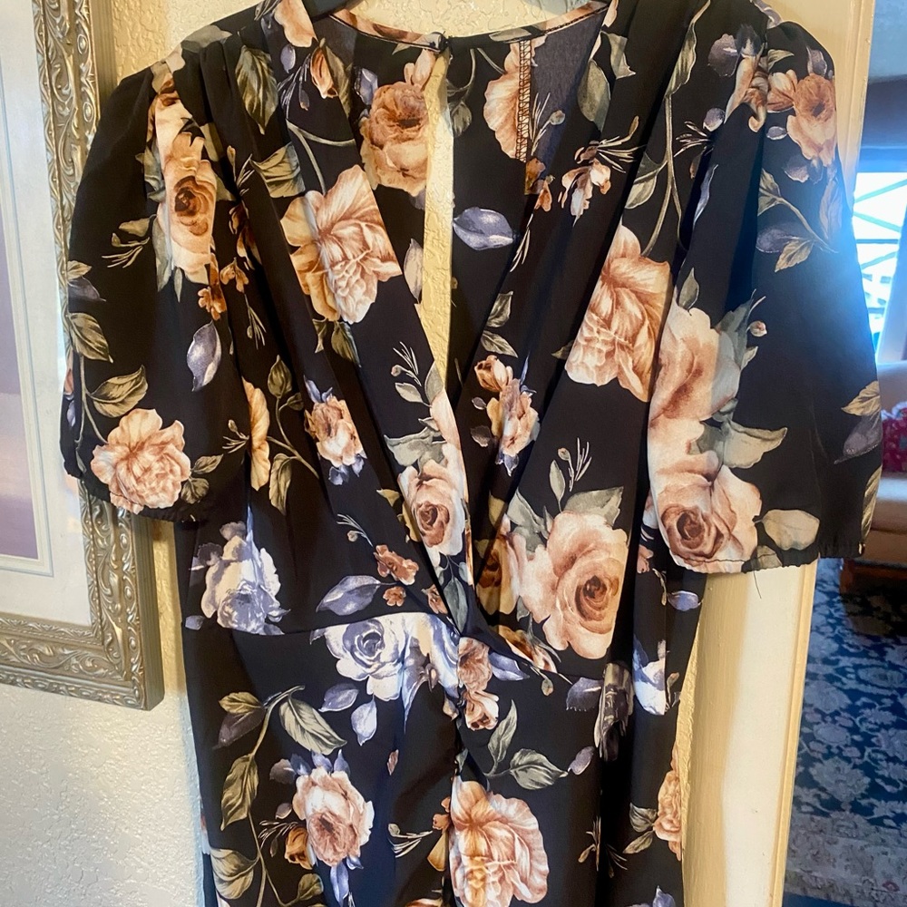SHEIN Black Floral Backless Dress Large